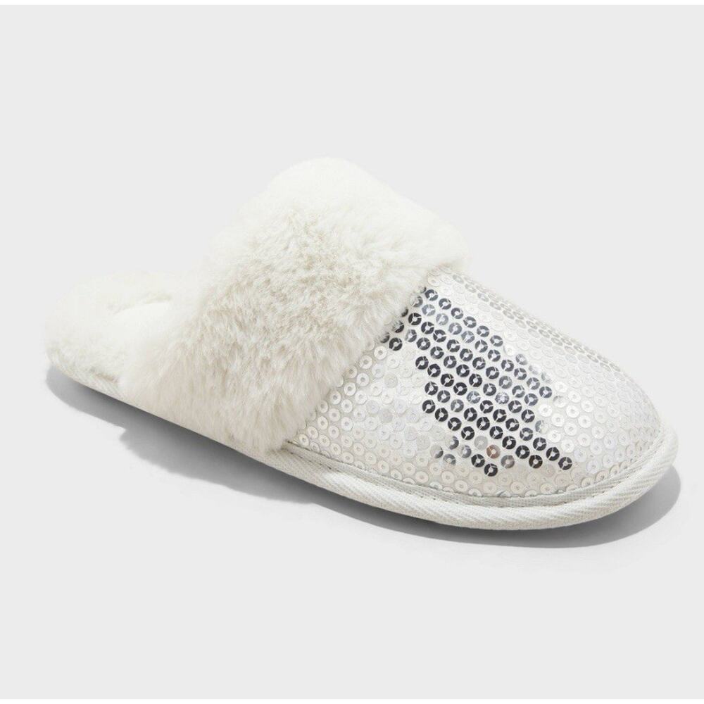 Auden Silver Sequin Slippers Womens 9/10 Sparkly New Year Christmas Bridal Party - Picture 1 of 3
